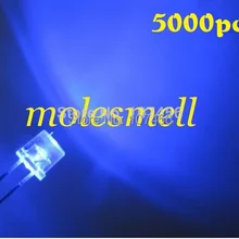 5000 шт 5 мм плоский синий светодиодный(3000mcd) 5 мм водный яркий светодиодный 5 мм Большой/широкоугольный светодиод 5 мм плоская головка синий светодиодный s
