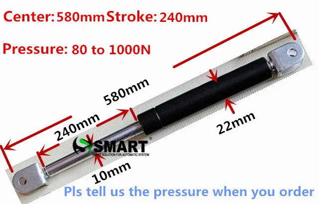 

free shipping 580mm central distance,240mm stroke,80 to 1000N force pneumatic Auto Gas Spring, Lift Prop Gas Spring Damper