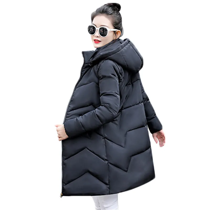 Зимнее женское пальто черного и белого цвета, M-3XL размера плюс, парка с капюшоном, осень, корейский стиль, для офиса, винно-красный цвет, длинные толстые куртки, Женская мода CX940 - Цвет: Black
