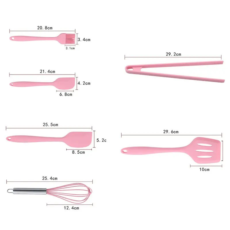 Розовая силиконовая посуда набор 6 шт. яичная ложка зажим шпатель масляная щетка кухонная утварь 6 платьев кухонные инструменты