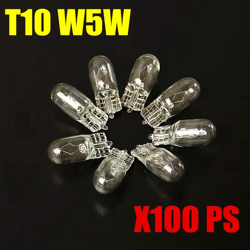 

100Pcs T10 W5W 194 501 DC12V 4300K 5W wedges clear car light source Halogen Bulb Signal Interior Car light Lamp car light source