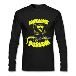 2019 для мужчин футболки Awesome Possum печатных с длинным рукавом экипажа средства ухода за кожей Шеи Хлопок Забавный мультфильм человек футболк