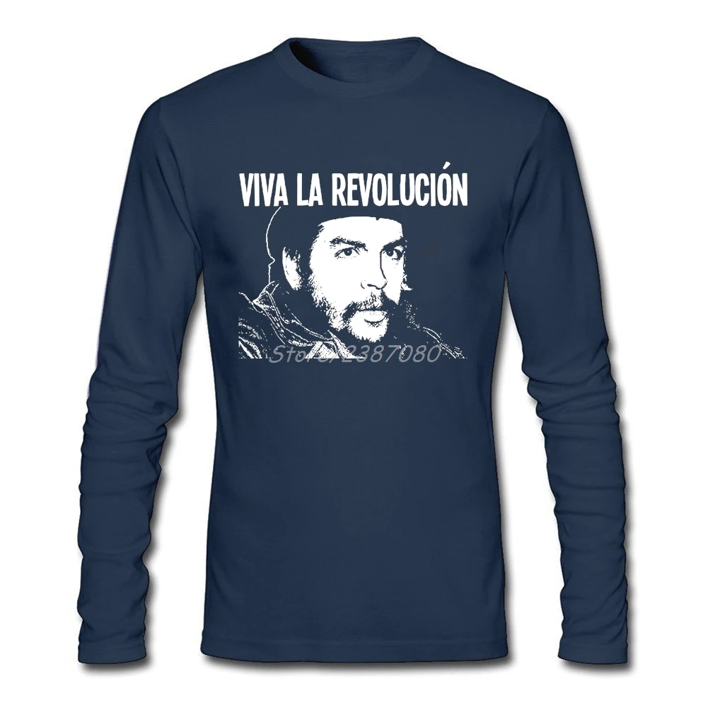 VIVA LA REVOLUCION Che Guevara, Хлопковая мужская футболка с круглым вырезом и длинным рукавом, хипстерская Мужская футболка для пары - Цвет: Navy