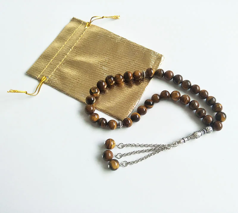 Tasbih Misbaha 10 мм настоящий камень в виде тигрового глаза мусульманская молитва 33