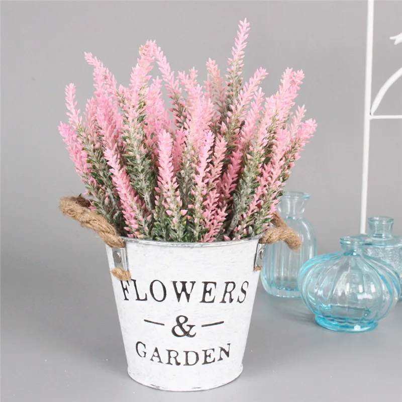 1 Набор цветок+ ваза искусственное растение с железным ведром сельский дом стиль настольные аксессуары Рождество свадебное украшение для дома - Цвет: lavender 3