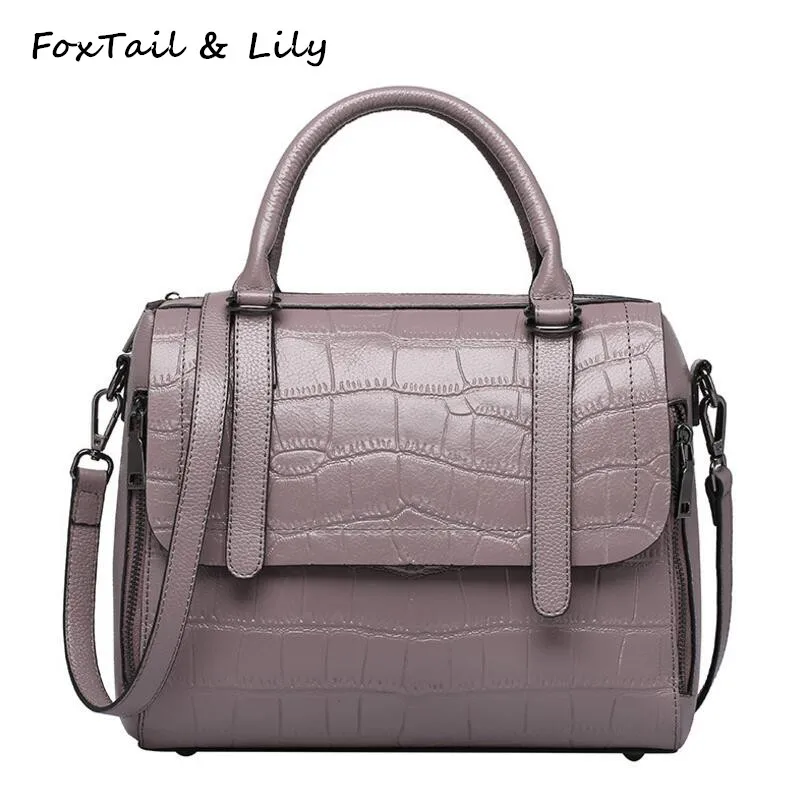 

FoxTail & Lily Stone Pattern Luxury Handbags Women Bags Designer Ladies Genuine Leather Shoulder Crossbody Bags Multi Pockets