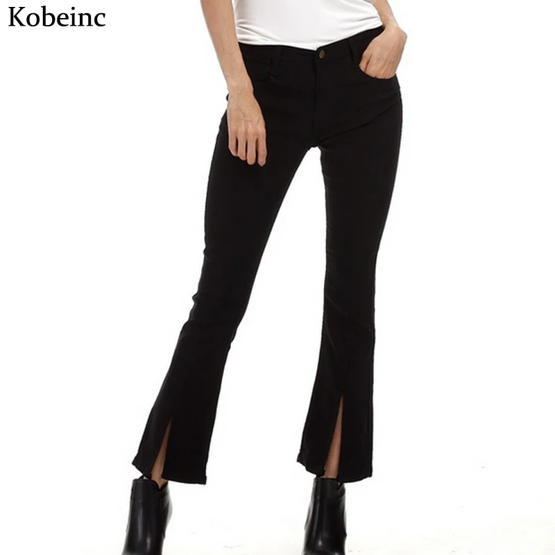 

S~5XL Plus Size Jeans for Women Split Flare Denim Pants 2017 Harajuku High Waist Vaqueros with Pockets Ankle-Length Pantalon New