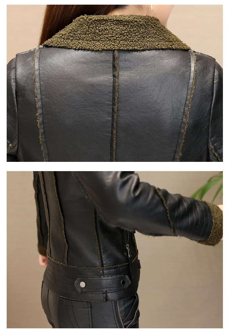 Новинка, зимняя женская куртка из искусственной овчины, черная, теплая, мотоциклетная, уличная, мягкая, мех ягненка, Женская куртка UV2479
