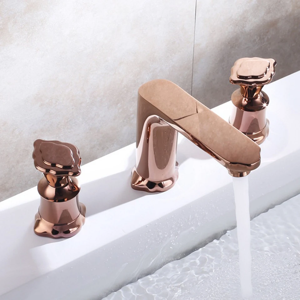 Rose gold Finish bathroom faucet fashion water tap three ...