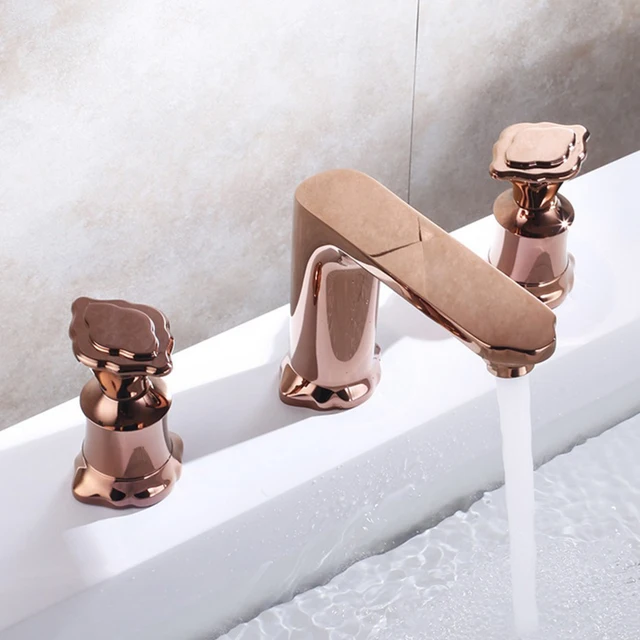 Rose Gold Finish Bathroom Faucet Fashion Water Tap Three Hole Sink Faucet Bathroom Widespread Basin Faucet  640x640 