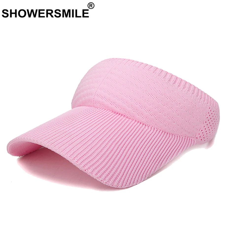 

SHOWERSMILE Women Visor Sun Hat Outdoors Elastic Female Sunmmer Visor Caps UV Protection Knitted Pink Ladies Tennis Hat Golf