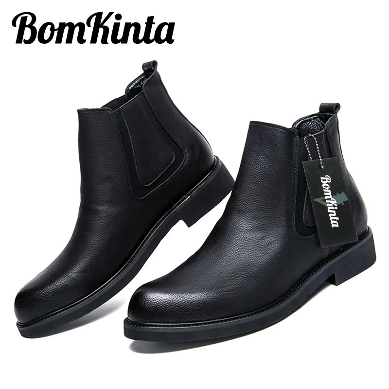 BomKinta/сезон весна-осень; мужские ботинки «Челси»; роскошные кожаные ботинки; мужские классические Брендовые ботильоны в британском стиле; Черная повседневная обувь