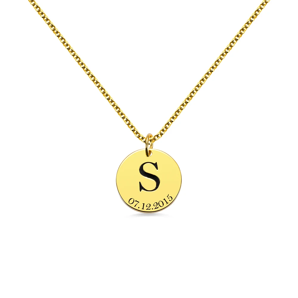 

AILIN Customized Initial and Date Engraved Name Coin Necklace For Women Fashion Gold Color Necklace