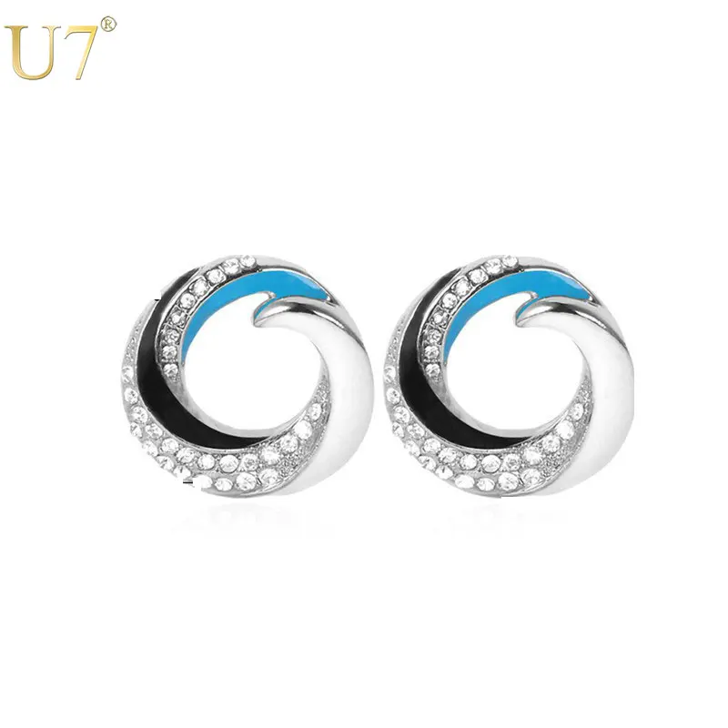 

U7 Unique Design Earings Trendy Gold/Silver Color Rhinestone Jewelry Round Drop Dangle Earrings For Women E421