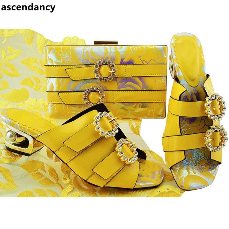 

Latest Design Nigerian Shoes and Matching Bags Set Decorated with Rhinestone Womens Dress Shoes Open Toe Wedding Shoes and Bag