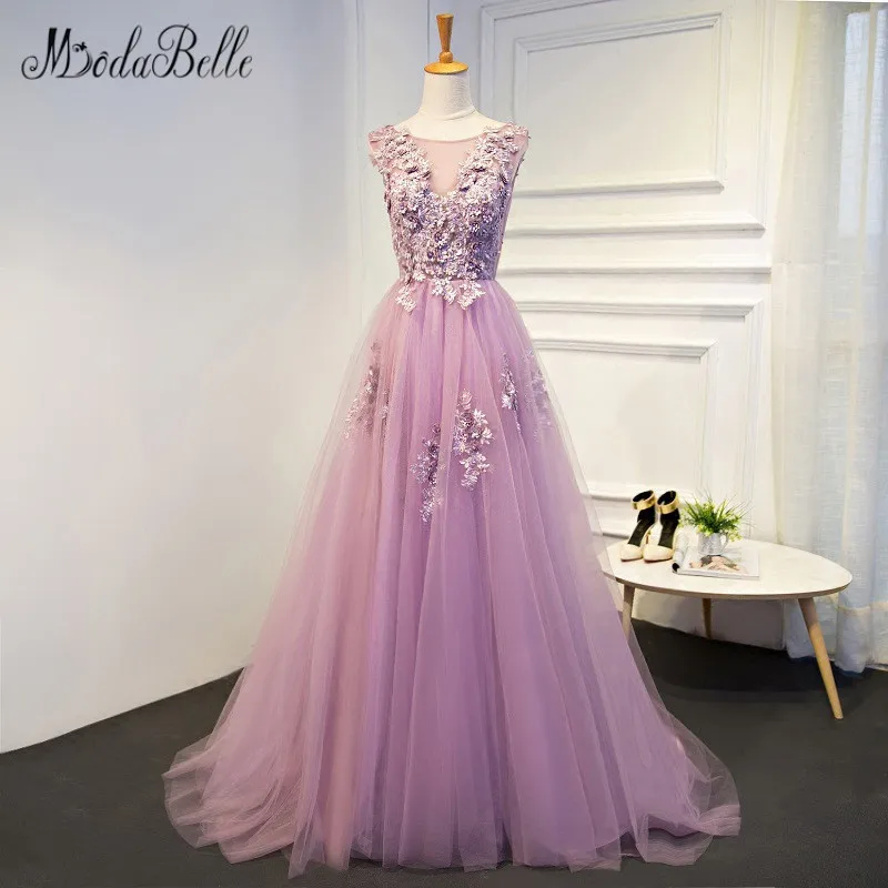

modabelle Pink Dusty Evening Dresses A-line Lange Jurken Appliques Scoop Formal Evening Dresses Vestido Elegante Mujer De Noche