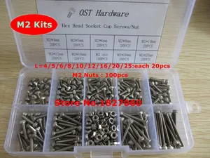280 шт. M2 комплекты винтов DIN912 Аллен болты с шестигранной головкой Кепки болт с шестигранной гайкой кабельные наконечники в наборе для M2 * 4/5/6/8/10/12/16/20/25 мм - изображение