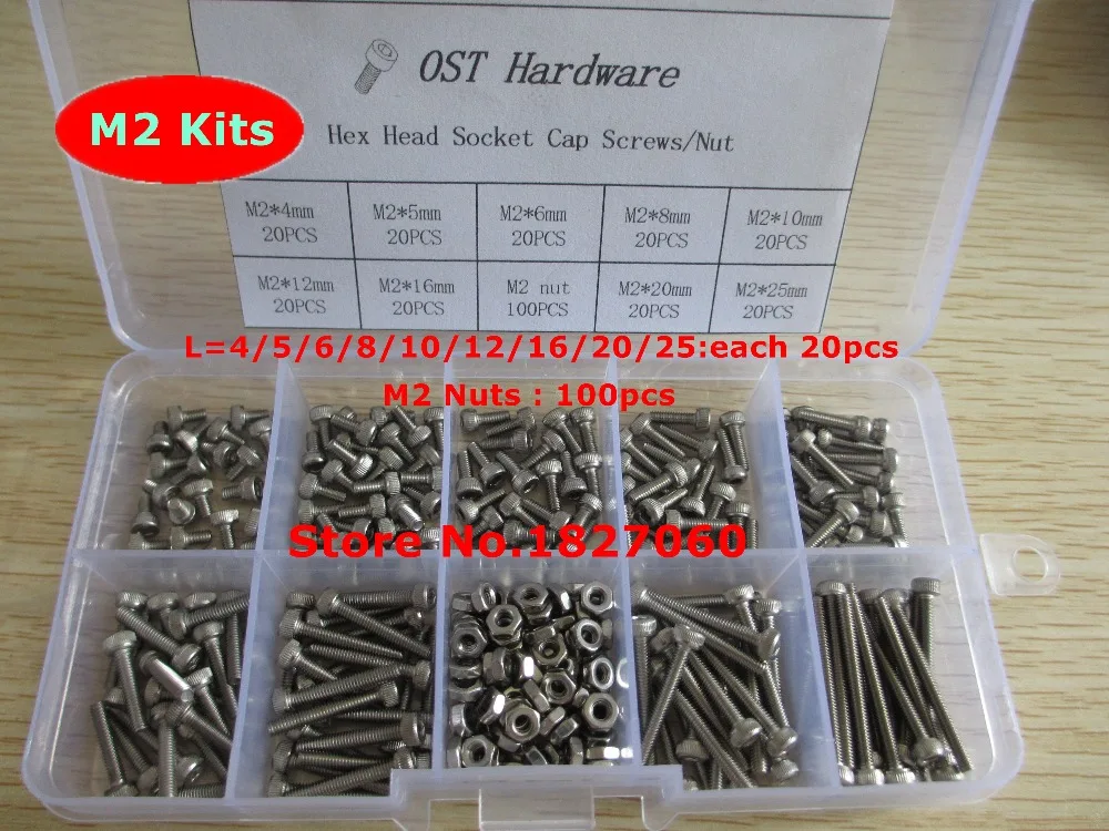 

280pcs M2 Screw Kits DIN912 Allen Bolts Hex Socket Head Cap Screw with Hex Nut Assortment Kit M2*4/5/6/8/10/12/16/20/25mm