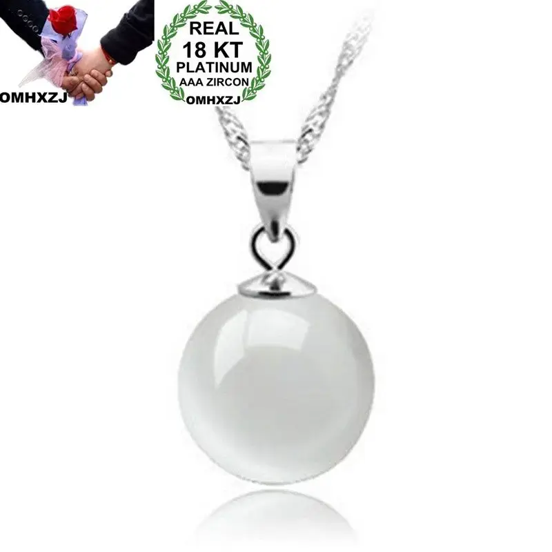 

OMHXZJ Wholesale European Fashion Woman Girl Party Wedding Gift White Opal Bead 18KT White Gold Necklace Pendant Charm CA219