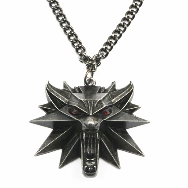 Vintage The Witcher 3 Medallion Wild Hunt Wolf Pendant Necklace Figure Witcher 3 Game Wolf Head