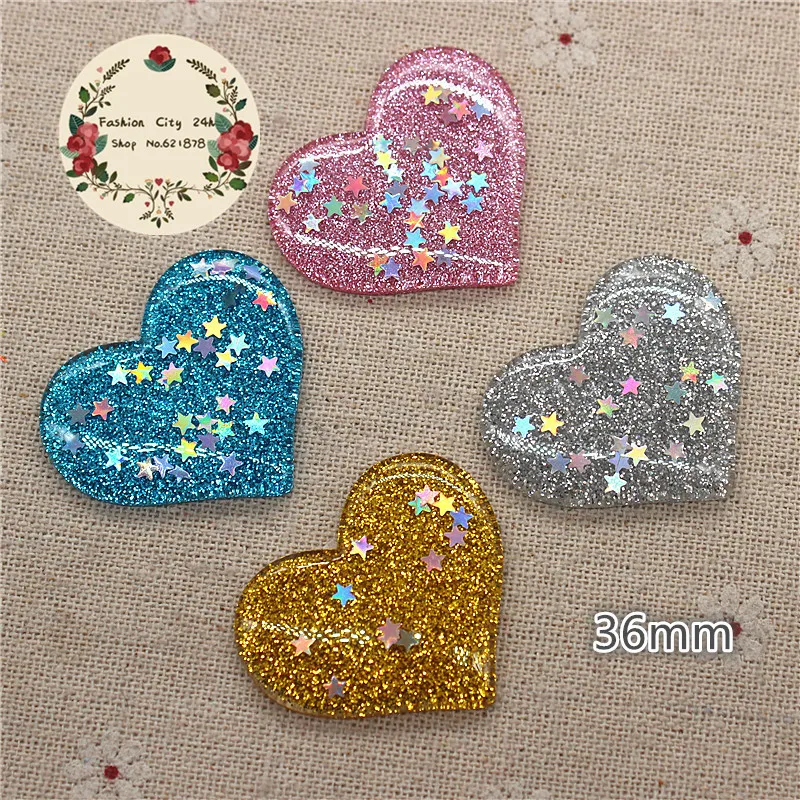

10pcs 36mm Cute Shiny AB Star Paillette Filled Heart Resin Flatback Cabochon DIY Scrapbooking Decorative Craft Making