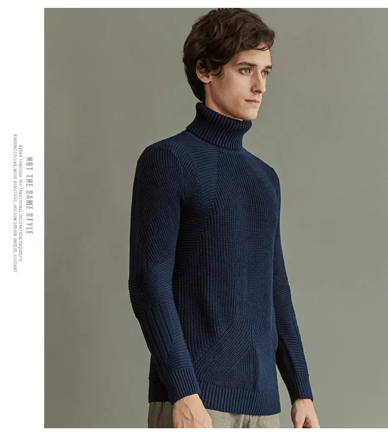 Winter Men Turtleneck Sweater Pullovers Winter Thick High-Neck Male Sweater Jumpers Cotton Man knitwear Autumn 2019 Fashion New 04