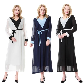 

Duabi Style Muslim Women Dress Islamic Abaya Arab Kaftan Jilbab Vintage Robe Lady Maxi Dress Clothes With Belt Patchwork Gown