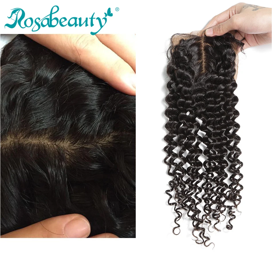 Rosabeauty бразильская глубокая волна шелковая основная застежка Remy человеческие