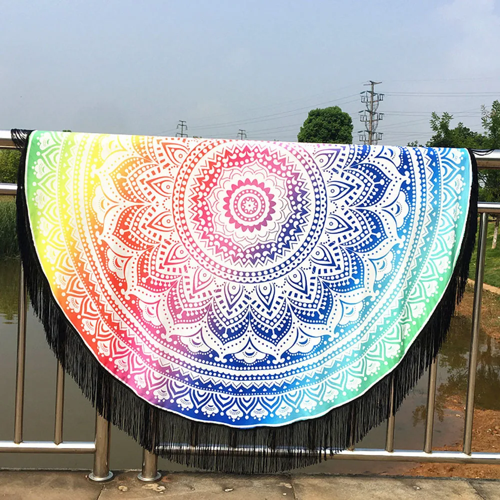 

Beach Towel Yoga Mat Bath Towel Mandala Printed Round Hippie Tassel Tapestry Beach Throw Mandala Towel Yoga Mat BohemianY417