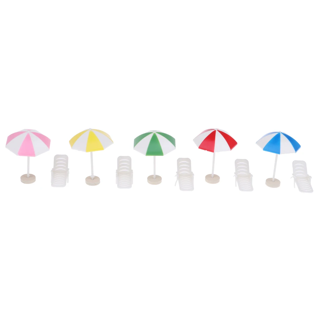 5 Set Mini Deck Chair Beach Umbrella Dolls House Yard Beach Scenes Decor #6