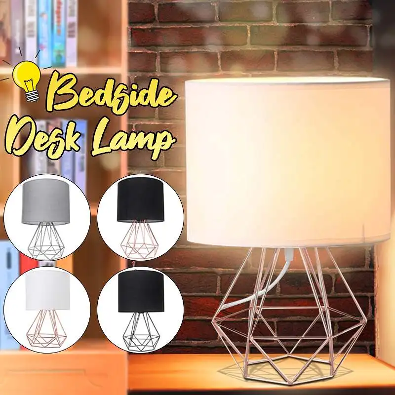 Lâmpada de Mesa Luz para o Quarto Decorativo Retro Geométrico Tambor Sombra Cabeceira Casa Iluminação Sala Estudo Lâmpada