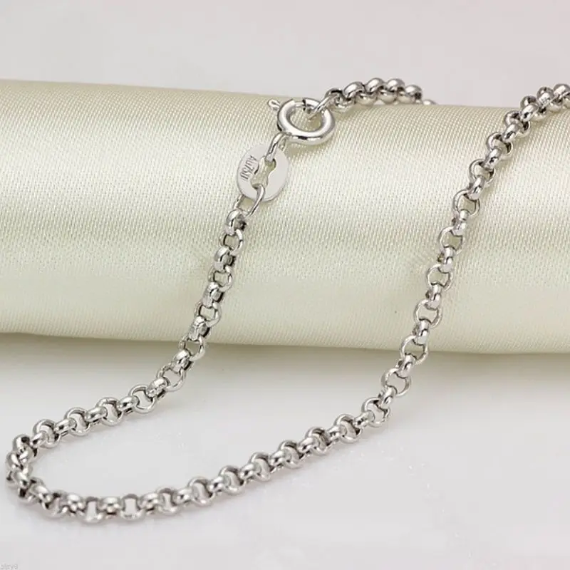 Fine Pure Au750 18K White Gold Chain Women Men Cable Rolo Link Necklace 24inchin Necklaces from