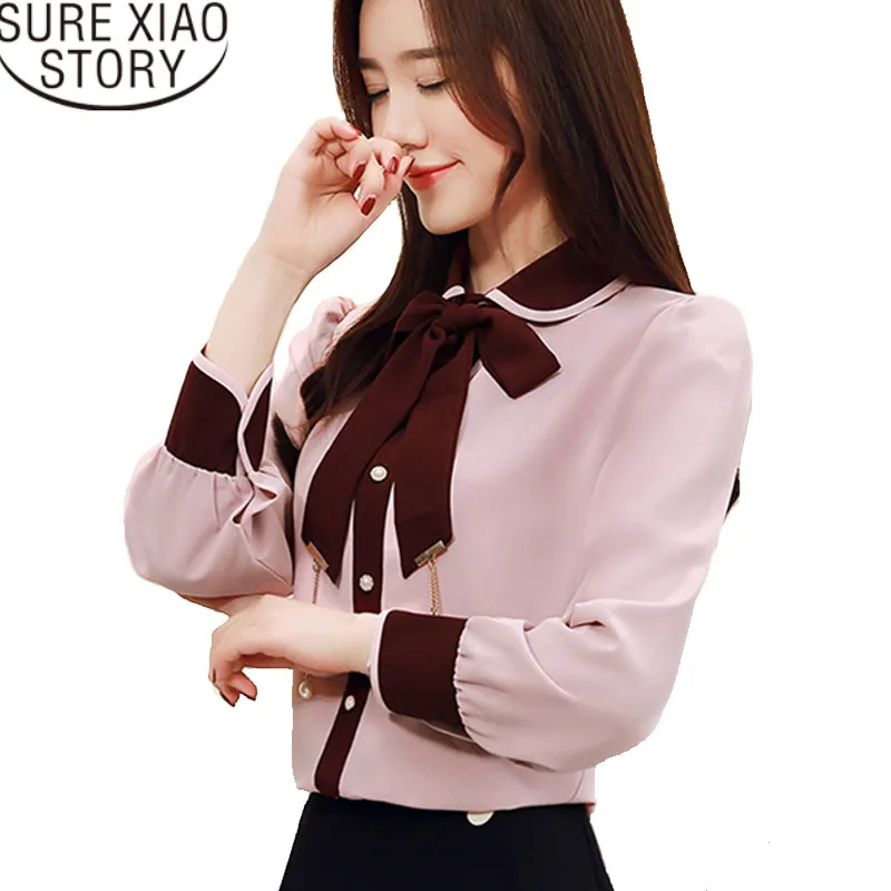 

blusas mujer de moda 2019 womens tops blouses plus size Button chiffon blouse Solid Bow tops white blouse Full 2387 50