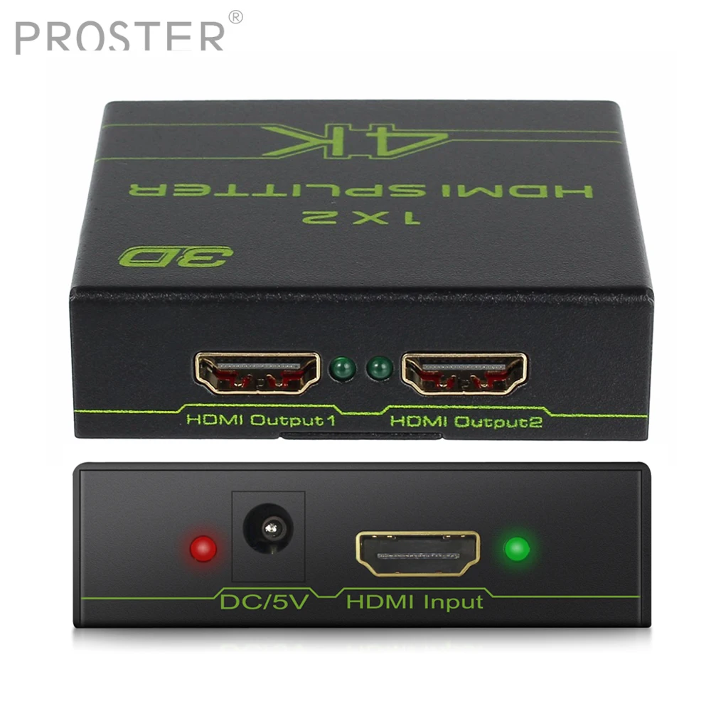 

Proster HD 4K x 2K HDMI Splitter 1x2 1 in 2 Out HDMI Distributor 1080P 3D HDMI 1.4 Adapter Converter HDCP 1.4 Audio Splitter