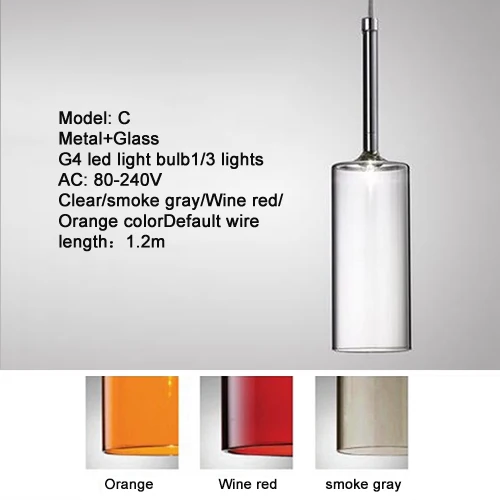 Современные цветные подвесные светильники с одной головкой/тремя головками из стекла G4 светодиодные подвесные светильники для гостиной, спальни, ресторана - Цвет корпуса: C  single head