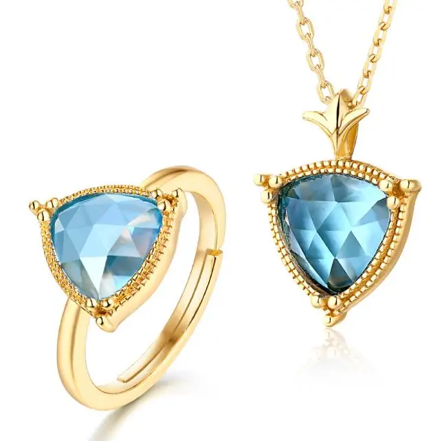 ALLNOEL набор ювелирных изделий из твердого 925 пробы серебра ожерелье кольцо голубое небо топаз Роза кварц гранат подарок на свадьбу юбилей - Цвет камня: topaz
