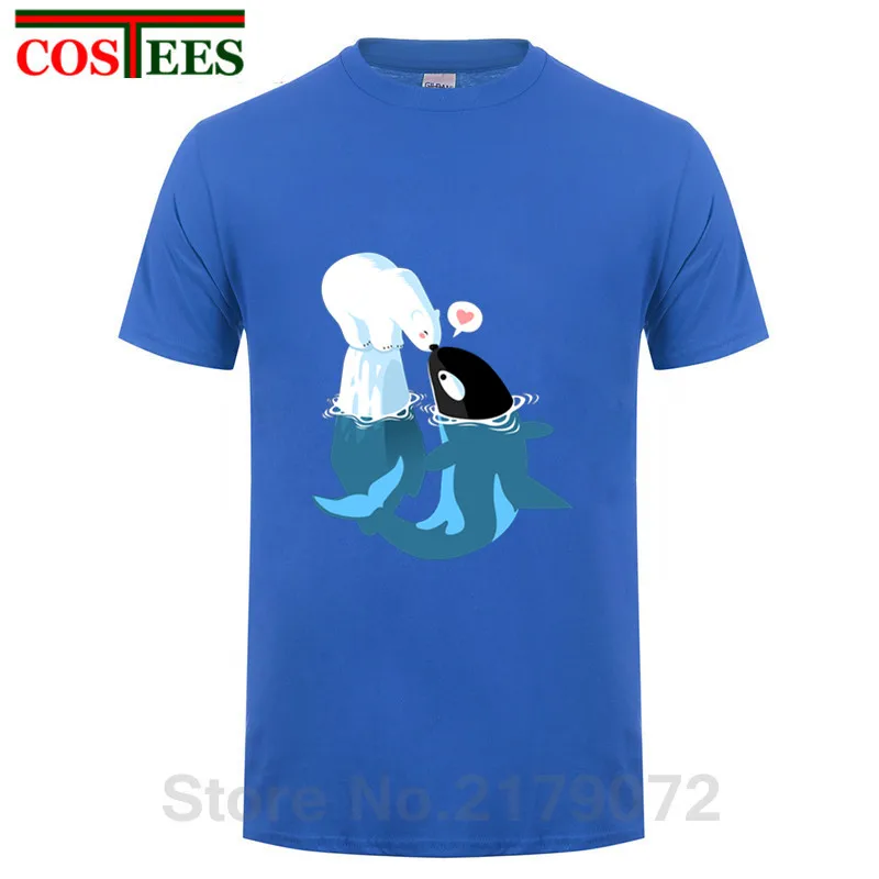 

Lovely dolphin kiss polar bear t shirt men animal digital printed peaceful killer whale love bear t-shirt homme Tops hipster Tee