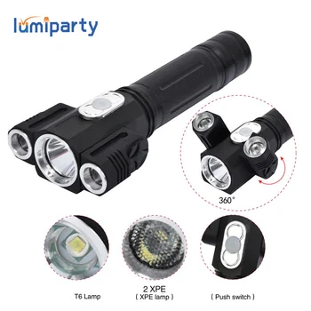 

LumiParty Led Flashlight 5000LM T6+2Q5 Powerful Torch Rechargeable Lanterna FlashLight use 18650 Battery for camping hiking
