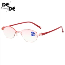 Модные ультралегкие очки для чтения без оправы, женские и мужские прозрачные линзы, анти-Blu-Ray компьютерные очки, очки для чтения Пресбиопии