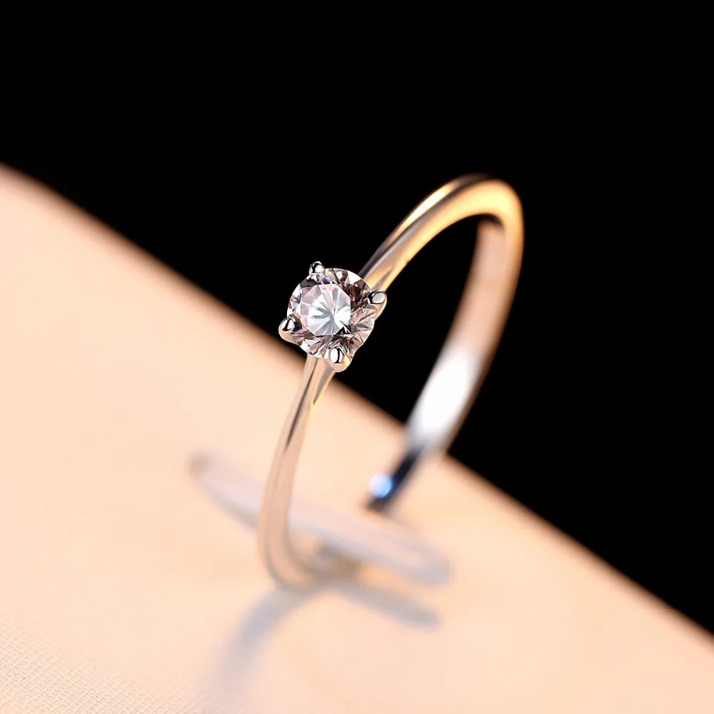 Классическое роскошное одноцветное 925 пробы Серебряное кольцо 4 мм AAA Циркон Обручальное кольцо Ювелирное кольцо Женское Обручальное Кольцо