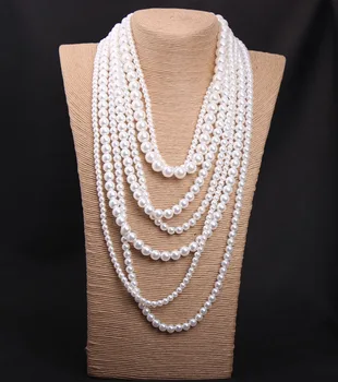 

Europe and the United States fashion shop accessories wholesale multi-layer pearl long sweater chain lady Fine wide women chain
