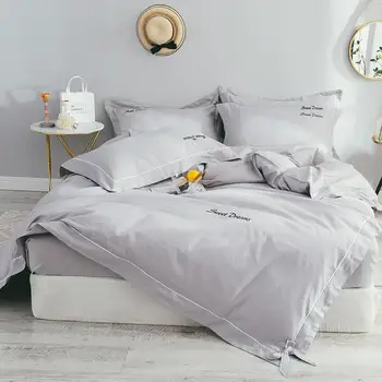 

Light Gray Pink Purple 100%Cotton Queen Size King Bedding Set Duvet Cover Bed set Soft Bed Sheet Fitted sheet set ropa de cama