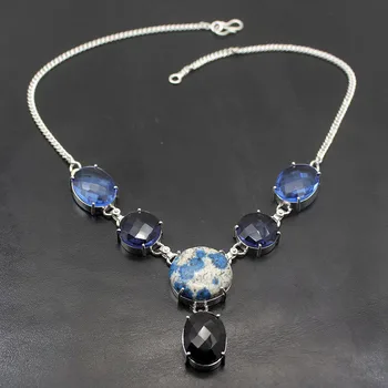 

Gorgeous Unique BlueTopaz Sea Sediment 925 Sterling Silver Color Pendant Necklace Women Jewelry 17 Inch H132
