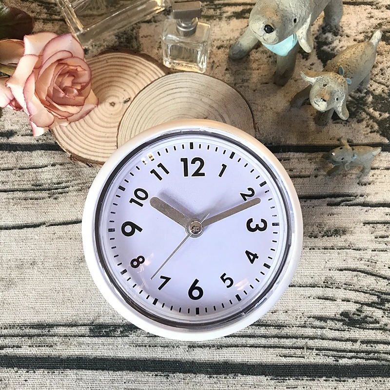 Modern White Suction Cup Bathroom Wall Clocks Silicon Rubber Waterproof