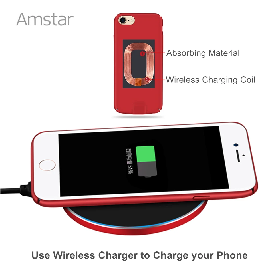 Amstar Qi Беспроводное зарядное устройство приемник чехол 2 в 1 Беспроводная зарядка и кабель зарядка мобильный чехол для телефона для iphone 7 6S 6