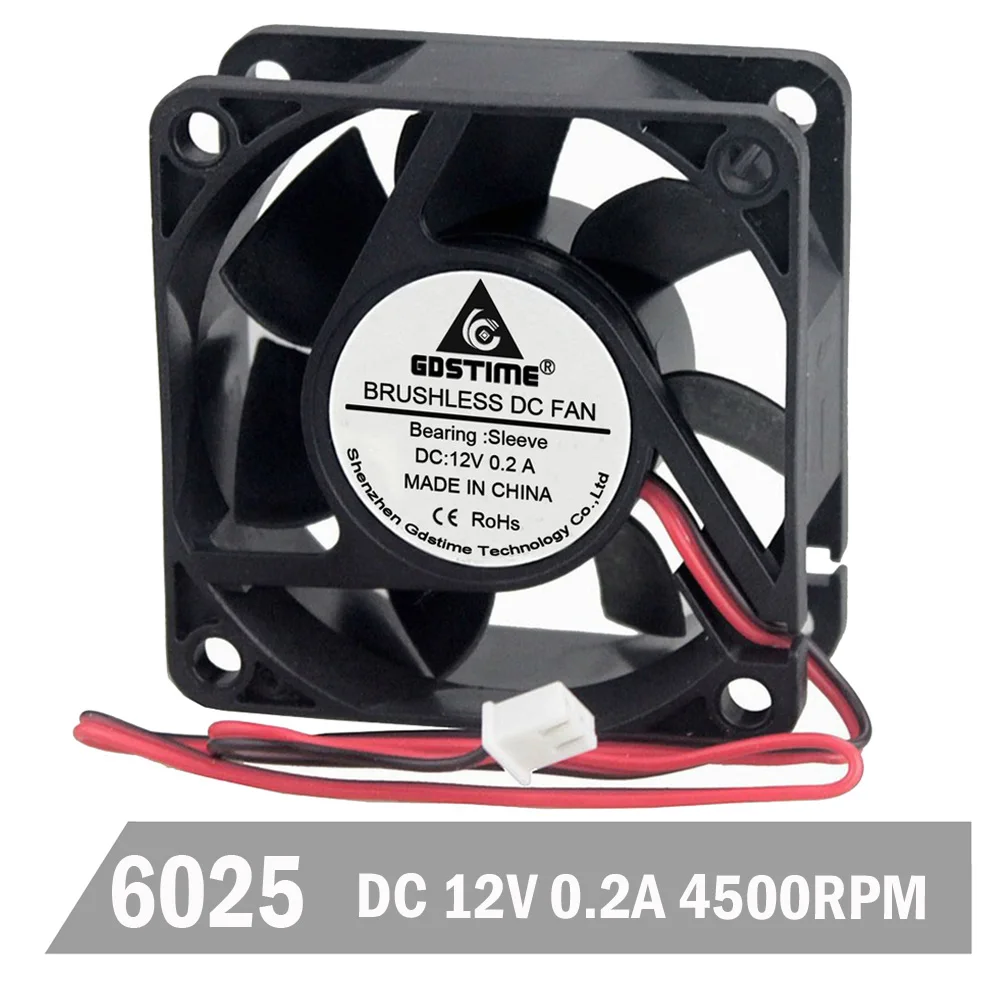 5 шт. Gdstime DC 12 В 60 мм 60x60x25 6025 2Pin 4500 об/мин чехол для процессора ПК кулер охлаждающий