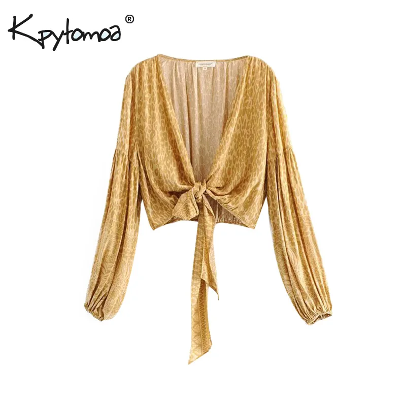 

Boho Summer Vintage Leopard Print Tops Women Blouses 2019 Fashion Bow Tie Long Sleeve Animal Pattern Beach Shirts Blusas Mujer