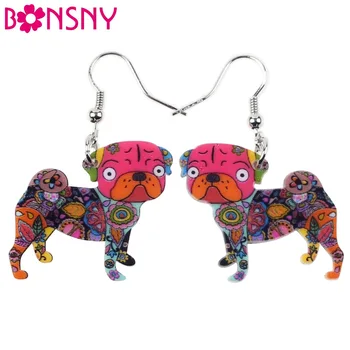 

Bonsny Fashion Big Long Animal Acrylic Dangle DropPug Dog Earrings 2017 News Style Fashion Jewelry For Girls Women