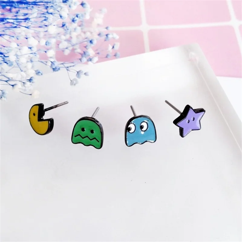 

2019 New Korea Cartoon Pixel Funny Mini Stud Earrings Set Student Universal and Wild Fashion Earrings Women Jewelry Gift