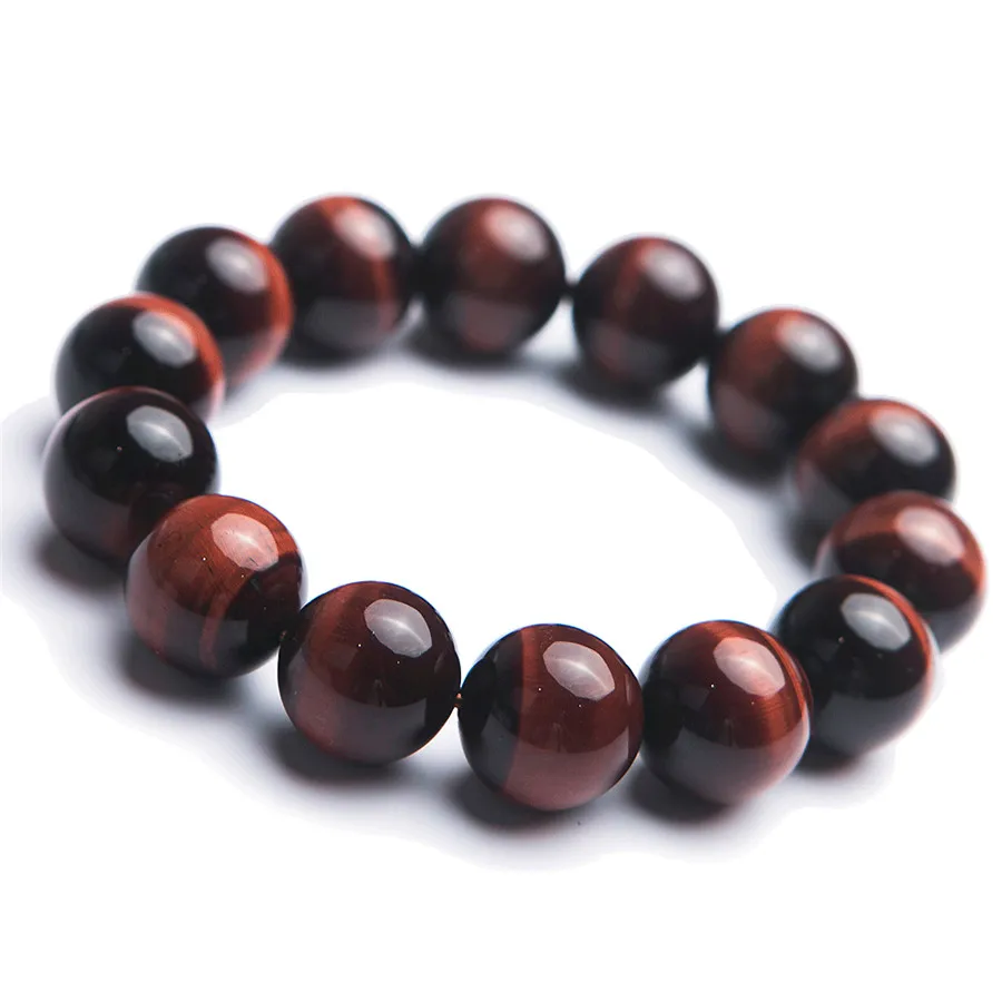 

Genuine 16mm Natural Red Tiger Eye Gemstone Bracelets Women Men Powerful Stretch Crystal Round Bead Bracelet